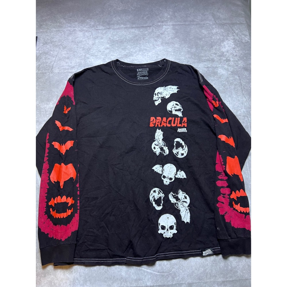 Broken Promises Dracula Long Sleeve Shirt Mens XL Black Red Tie Dye Graphic Tee